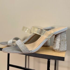 Call It Spring Rhinestone & Illusion Strap Block Heel Sandals Size 7.5